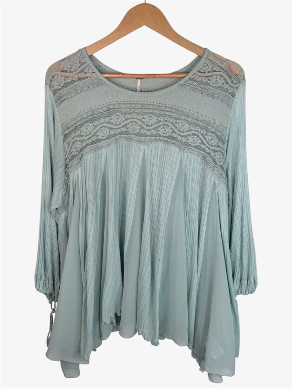 FREE PEOPLE Penny Lane Lace Bohemian Tunic Top - Teal - Size XS
